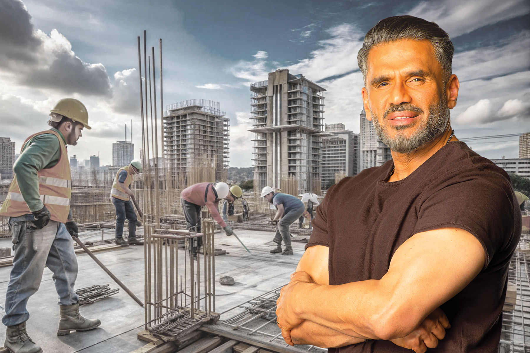 Community members and masons building together in North-East India